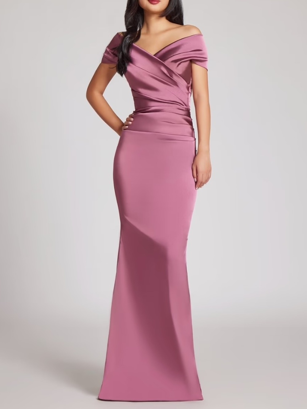 Teri Jon Off The Shoulder Stretch Satin Gown / Size 8/ Amethyst